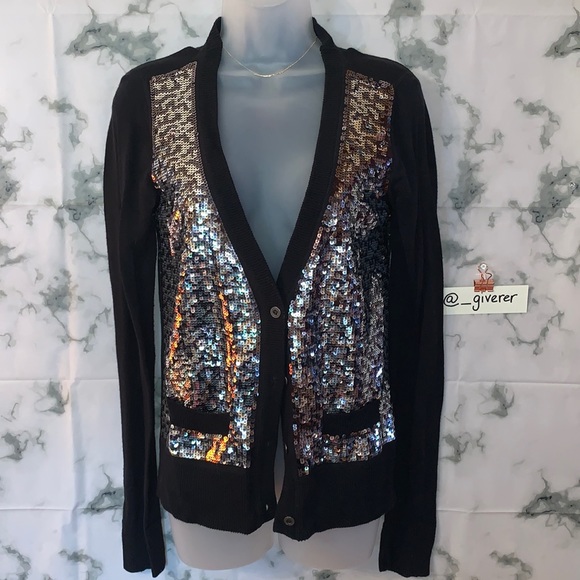 RARE M PINK SEQUIN BOYFRIEND CARDIGAN SWEATER - Picture 1 of 16